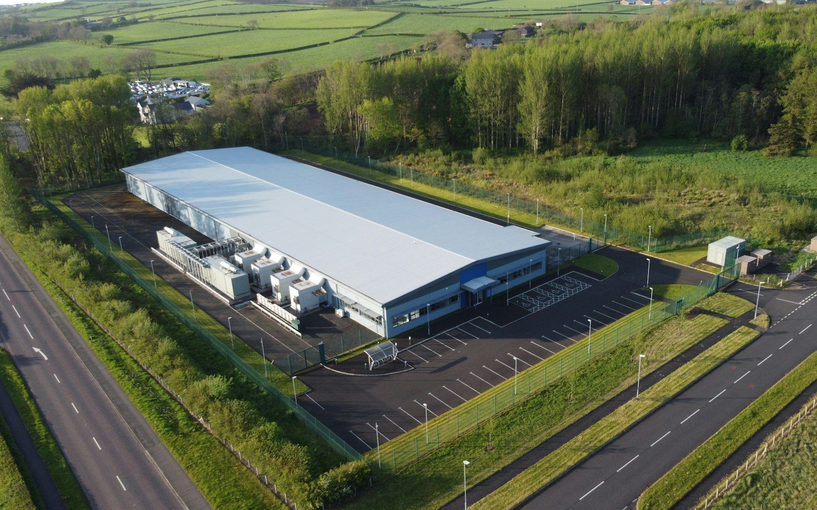Aerial view of a large industrial building